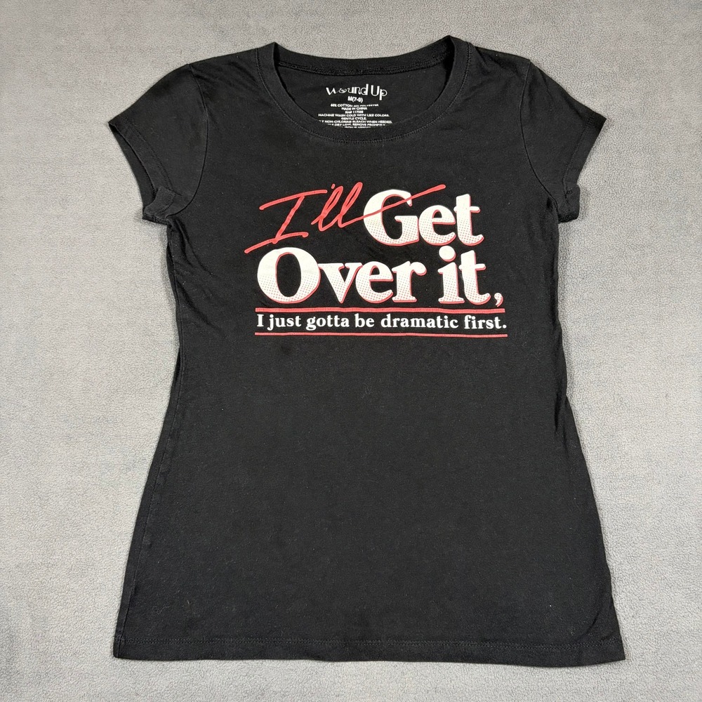 Wound Up Graphic Tee Girls Size M Black Dramatic Slogan Shirt